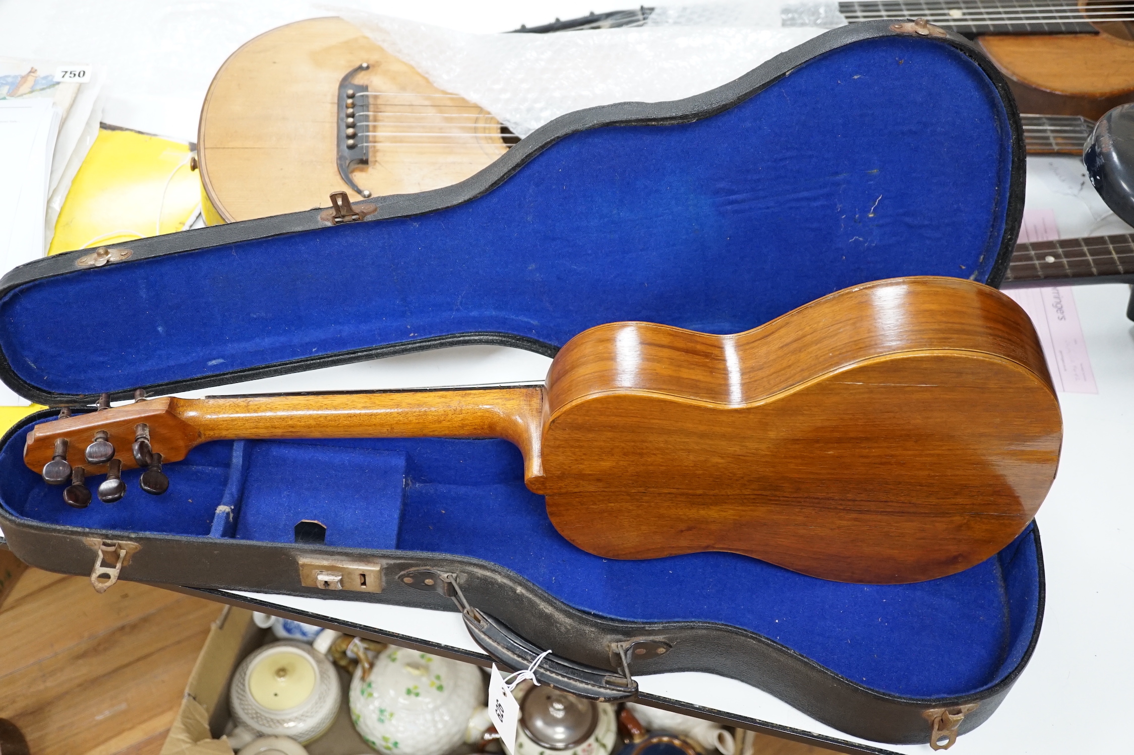 A French Parlour guitar by Bervex with hard case